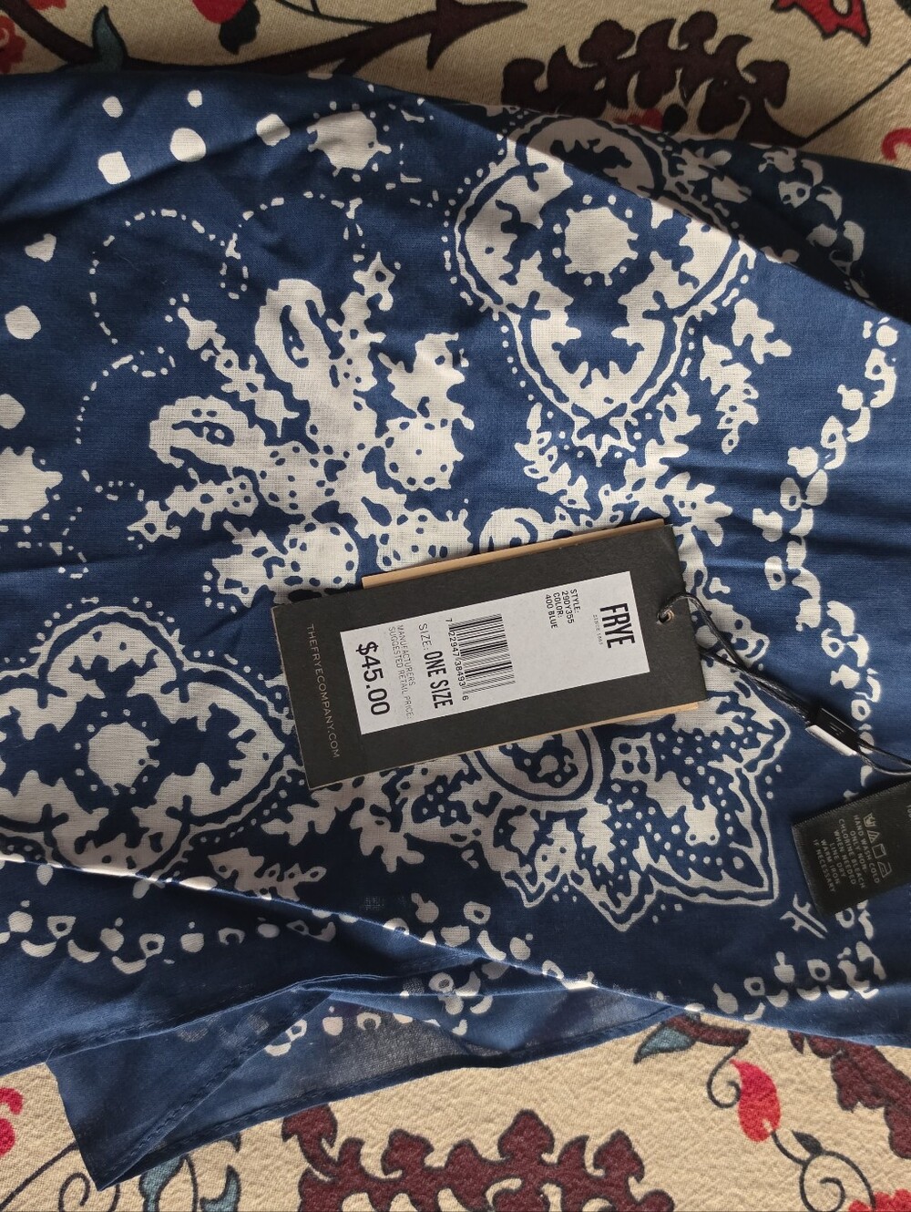 FRYE Blue and White Print Bandana